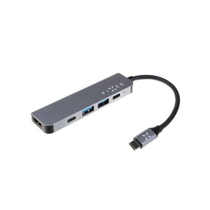 Fixed 5-portový hliníkový USB-C HUB Mini pro notebooky a tablety, šedý