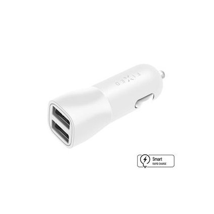 Fixed Autonabíječka s 2xUSB výstupem, 15W Smart Rapid Charge, bílá