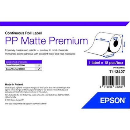Epson PP Matte Label Premium, Cont. Roll, 76mm x 29mm