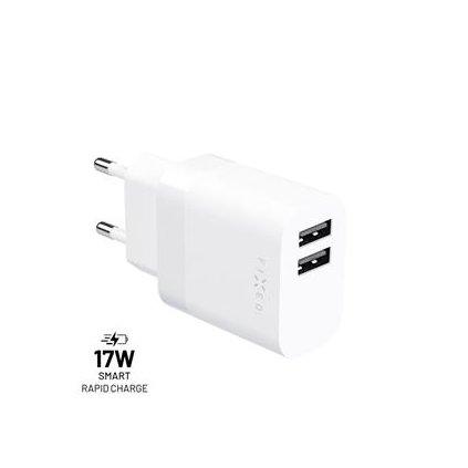 Fixed Síťová nabíječka s 2xUSB výstupem, 17W Smart Rapid Charge, bílá