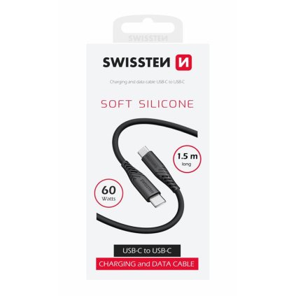 Swissten datový kabel soft silicone USB-C / USB-C 1,5 M 60W černý
