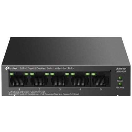 TP-Link LS105GP Switch 1x GLAN, 4x GLAN s PoE+, 65W