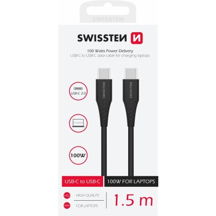 Swissten datový kabel TPE USB-C USB-C power delivery 5A (100W) 2,5 M černý