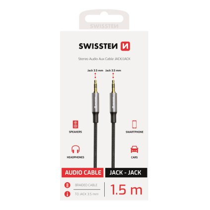 Swissten audio kabel textile jack (samec) jack (samec) 1,5m černý