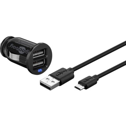 Goobay Napájecí 12V autoadaptér na 2xUSB 2,1A s micro USB kabelem 1m