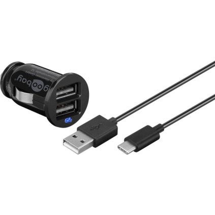 Goobay Napájecí 12V autoadaptér na 2x USB 2,1A s kabelem USB-C, černý