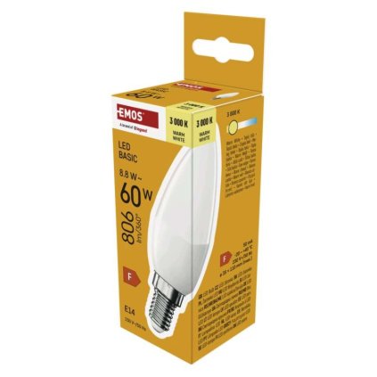 Emos LED žárovka Basic Candle E14 / 8,8 W (60 W) / 806 lm / teplá bílá