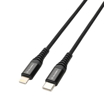 GoGEN USB-C Lightning, 1m, opletený, černý kabel 