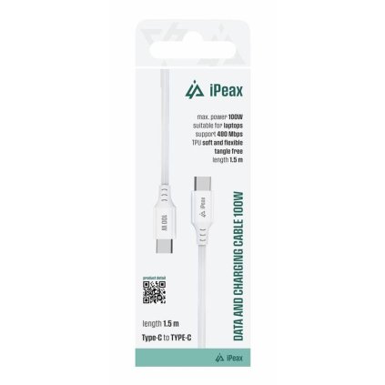 iPEAX TPU kabel USB-C / USB-C 1,5M, 5A, 100W bílý