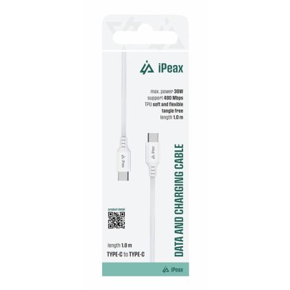 iPEAX TPU kabel USB-C / USB-C 1M, USB 2.0 bílý