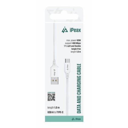 iPEAX TPU kabel USB-A / USB-C 1M, USB 2.0 bílý