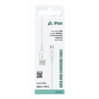 iPEAX TPU kabel USB-A / USB-C 1,5M, USB 2.0 bílý