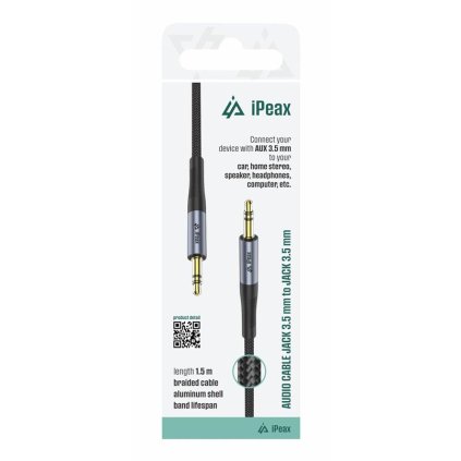 iPEAX adaptér 3,5 MM jack / 3,5 MM jack 1,5 M černý