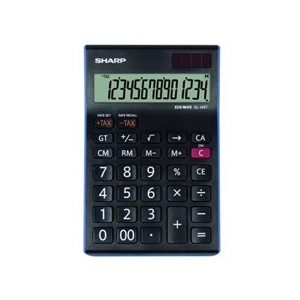 Sharp Kalkulačka EL-145TBL, černo-modrá, stolní, čtrnáctimístná