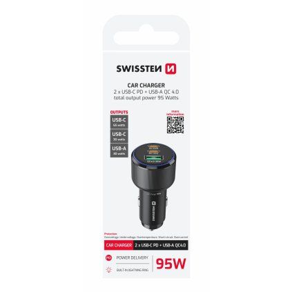 Swissten CL adaptér 2x USB-C PD + USB-A, 95W černý