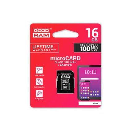 GoodRam memory card Micro SDHC 16GB Class 10 UHS-I + Adapter