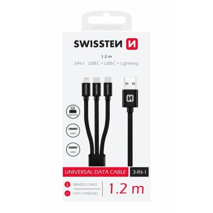 Swissten datový kabel textile 3in1 1,2 M ČERNÝ