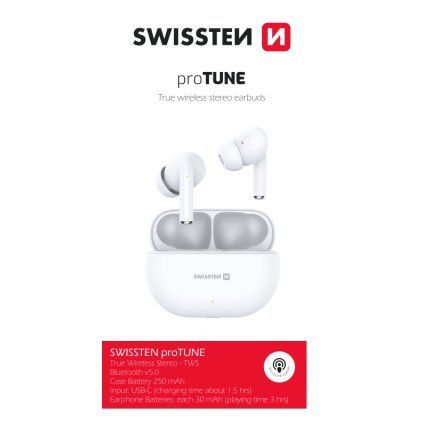 Swissten bluetooth TWS sluchátka Pro Tune bílá