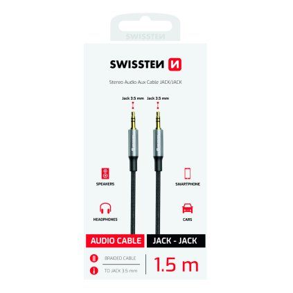 Swissten audio kabel textile jack (samec) jack (samec) 1,5m černý