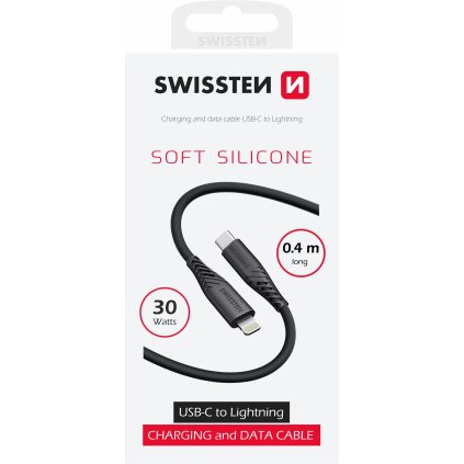 Swissten datový kabel soft silicone USB-C / lightning 0,4 m černý