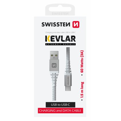 Swissten datový kabel kevlar USB / USB-C 1,5 m bílý
