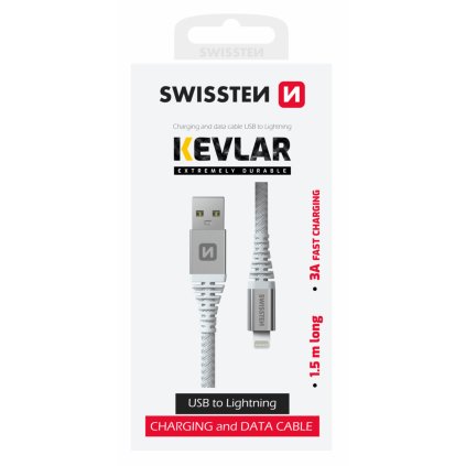 Swissten datový kabel kevlar USB / lightning 1,5 m bílý
