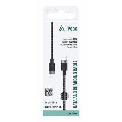iPEAX textilní kabel USB-C / USB-C 1M, USB 2.0 černý
