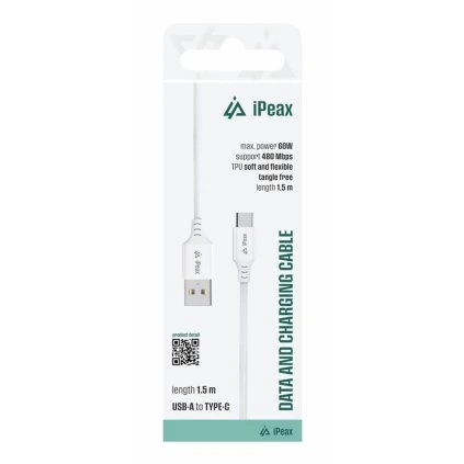 iPEAX TPU kabel USB-A / USB-C 1,5M, USB 2.0 bílý