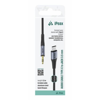 iPEAX adaptér USB-C / 3,5 MM jack 1,5 M černý