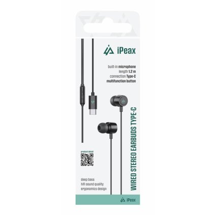 iPEAX drátová sluchátka USB-C černá