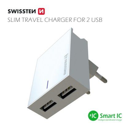Swissten síťový adaptér smart IC 2X USB 3A power, bílý