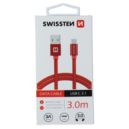 Swissten datový kabel textile USB / USB-C 3,0 M, červený