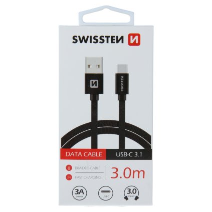 Swissten datový kabel textile USB / USB-C 3,0 M, černý