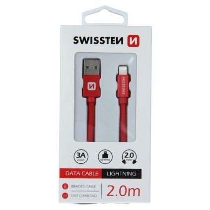 Swissten datový kabel textile USB / Lightning 2,0 M, červený