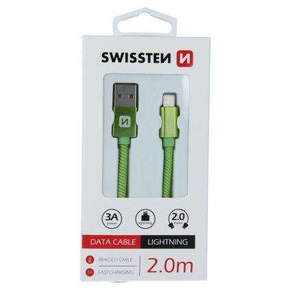 Swissten datový kabel textile USB / Lightning 2,0 M, zelený