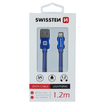 Swissten datový kabel textile USB / Lightning 1,2 M, modrý