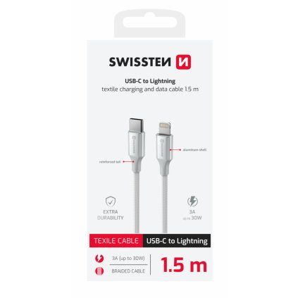 Swissten Datový kabel textile II USB-C Lightning 1,5 m bílý