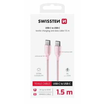 Swissten Datový kabel textile II USB-C USB-C 1,5 m růžový
