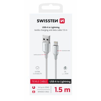 Swissten Datový kabel textile II USB Lightning 1,5 m bílý