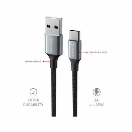 Swissten Datový kabel textile II USB USB-C 1,5 m černý