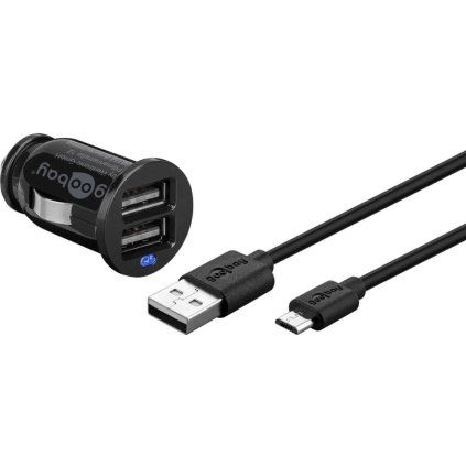 Goobay Napájecí 12V autoadaptér na 2xUSB 2,1A s micro USB kabelem 1m