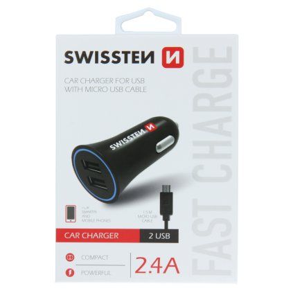 Swissten CL Adapter 2x USB 2.4A power + MicroUSB (1.5m)
