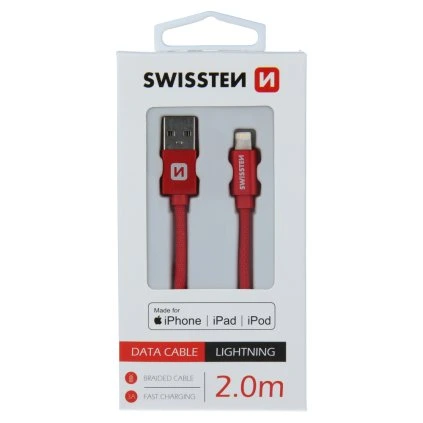 Swissten USB/Lightning MFi 2m, červený