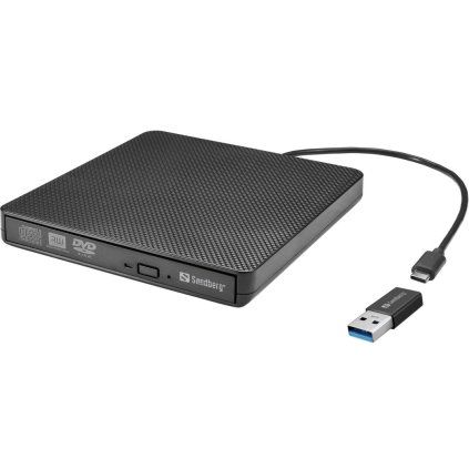 Sandberg USB-C A DVD Drive, externí mechanika, černá