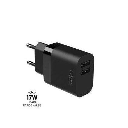 Fixed Síťová nabíječka s 2xUSB výstupem, 17W Smart Rapid Charge, černá