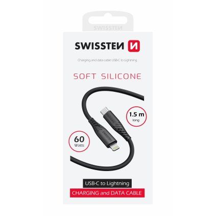 Swissten datový kabel soft silicone USB-C / Lightning 1,5 M 60W černý