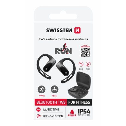 Swissten bluetooth TWS sluchátka na běhání open ear černá