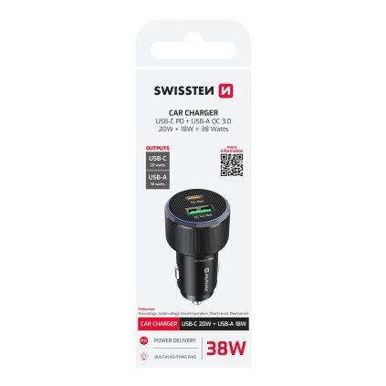 Swissten CL adaptér USB-C PD + USB-A, 38W černý