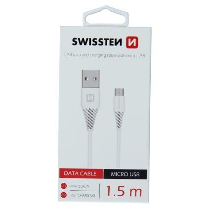 Swissten USB/MicroUSB 1.5m, bílý (6,5mm) 
