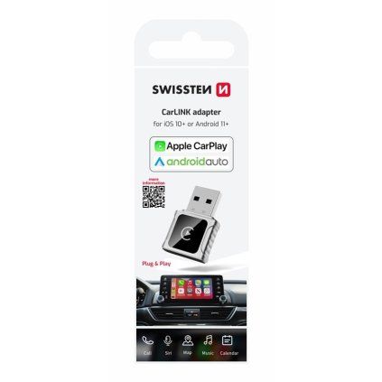 Swissten Carlink adaptér – Apple CarPlay / Android Auto (+ adaptér USB-A / USB-C)